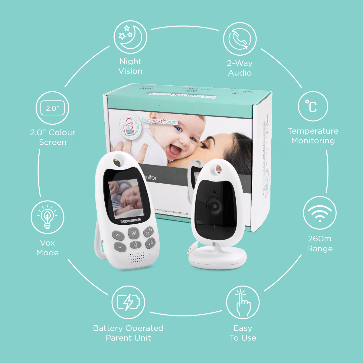 BabyWombWorld 2.0″ Video Baby Monitor with Audio and Night Vision - BWW 610