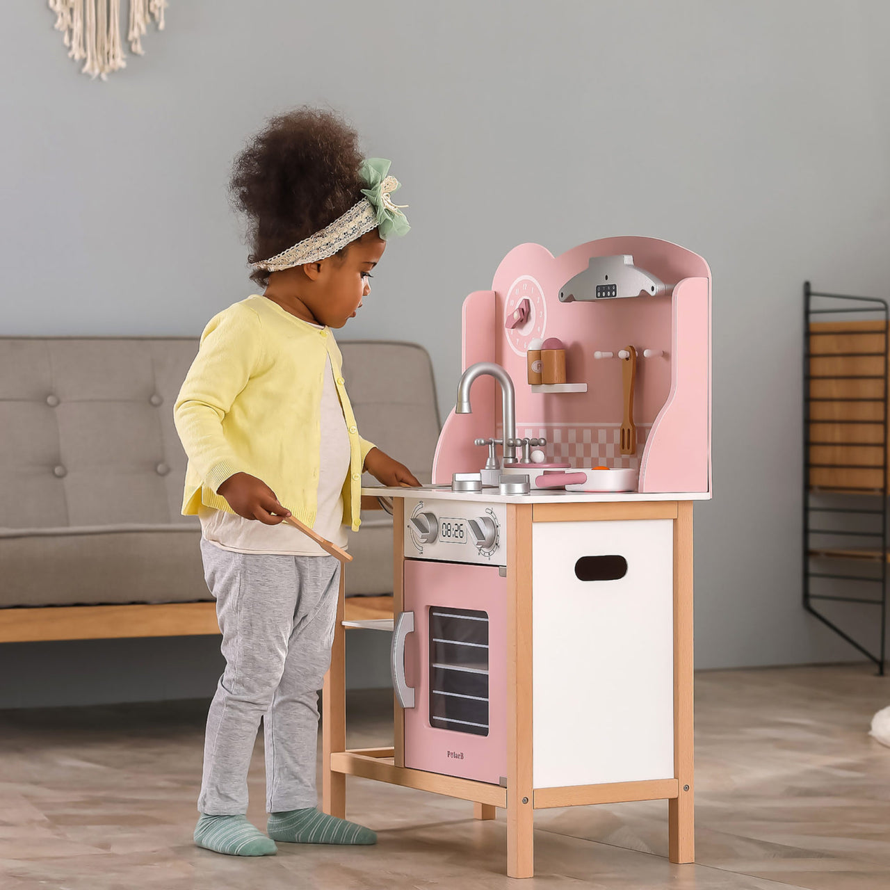 Pink Wooden Kitchen with Accessories