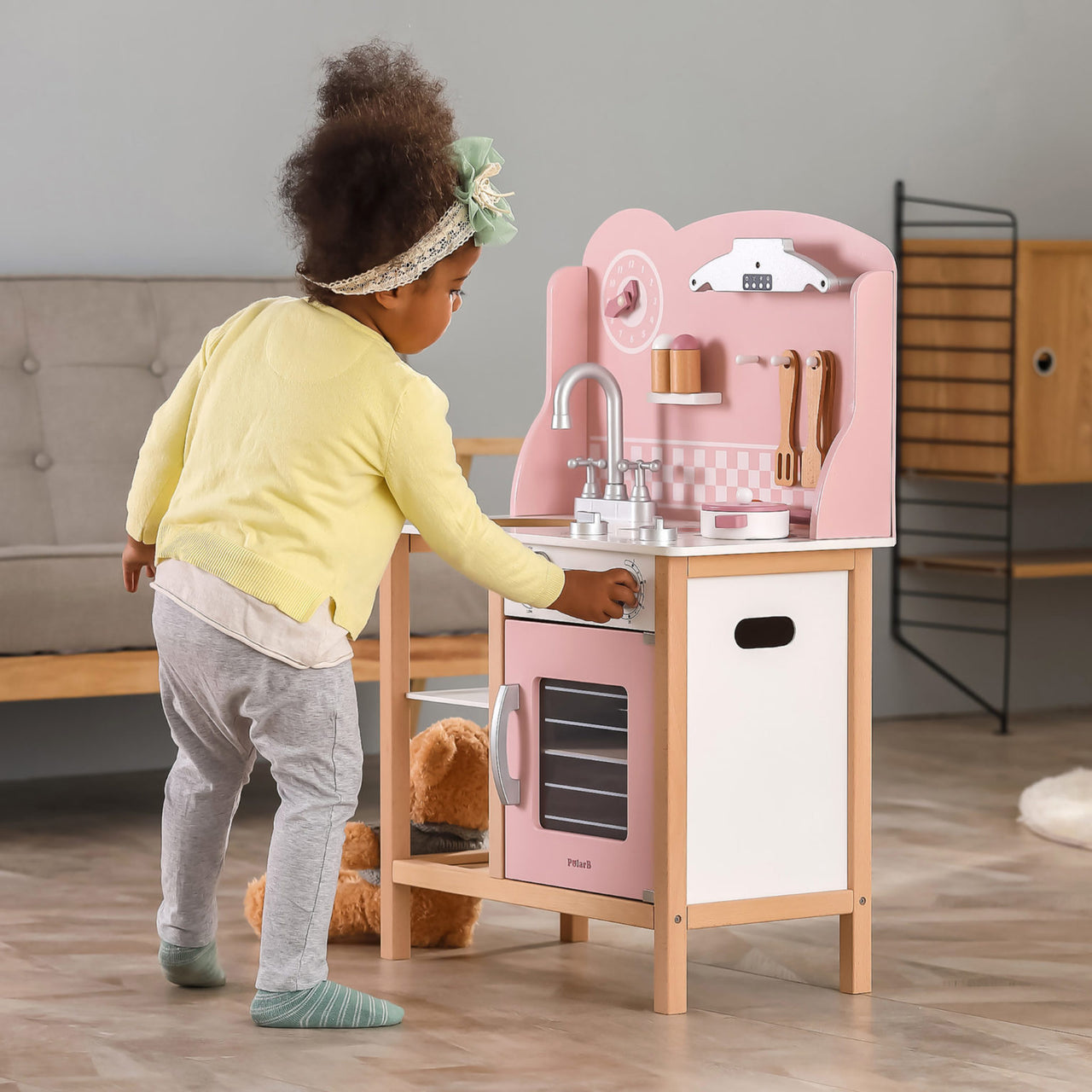 Pink Wooden Kitchen with Accessories