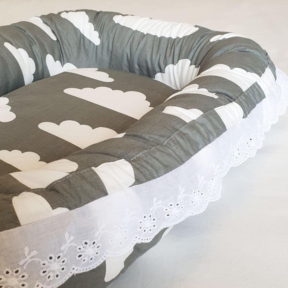 Baby Nest - Grey with White Clouds
