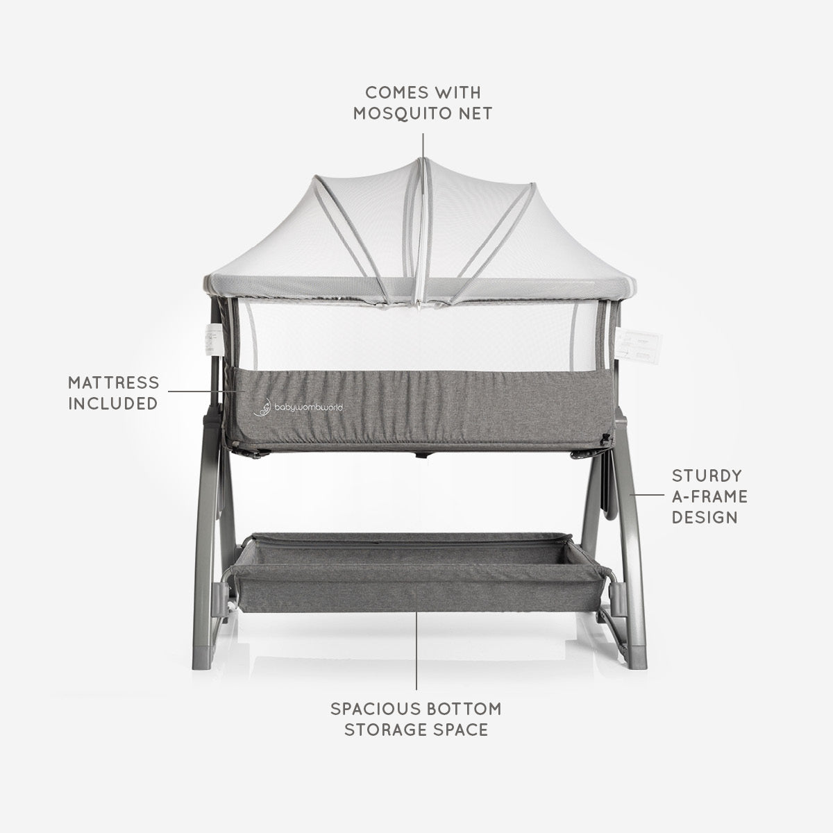 BabyWombWorld Premium Baby Co Sleeper Bed and Crib with Mosquito Net