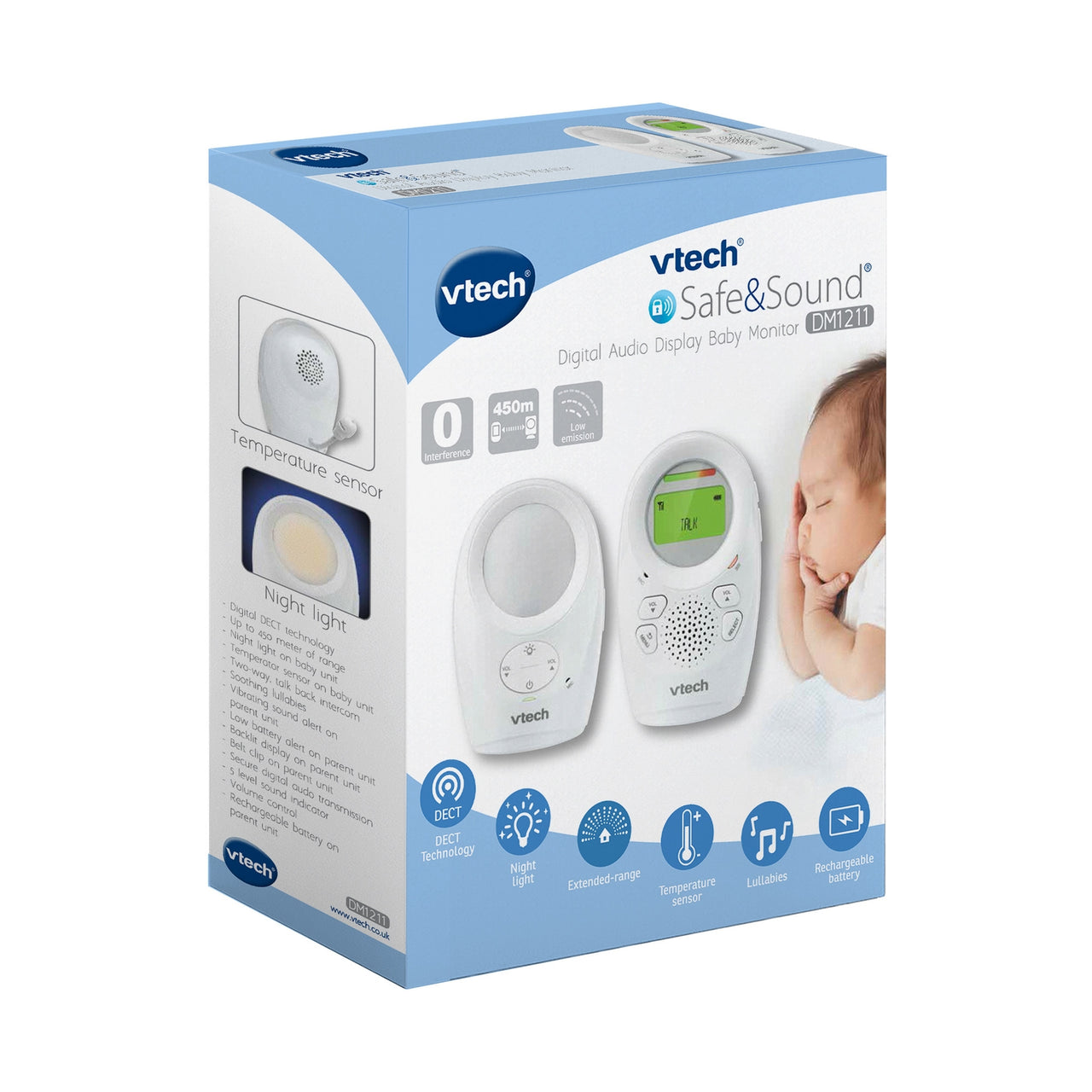 VTech DM1211 DM1211 Digital Audio Baby Monitor with Enhanced Range (1  Parent Unit) White