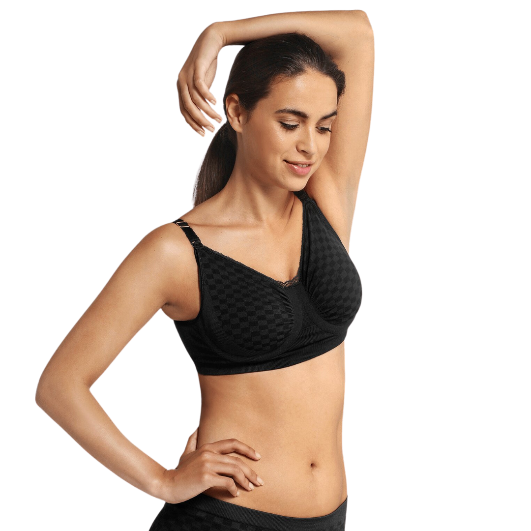 Maternity & Nursing Bra with Carri-Gel Support Deluxe - Black Check